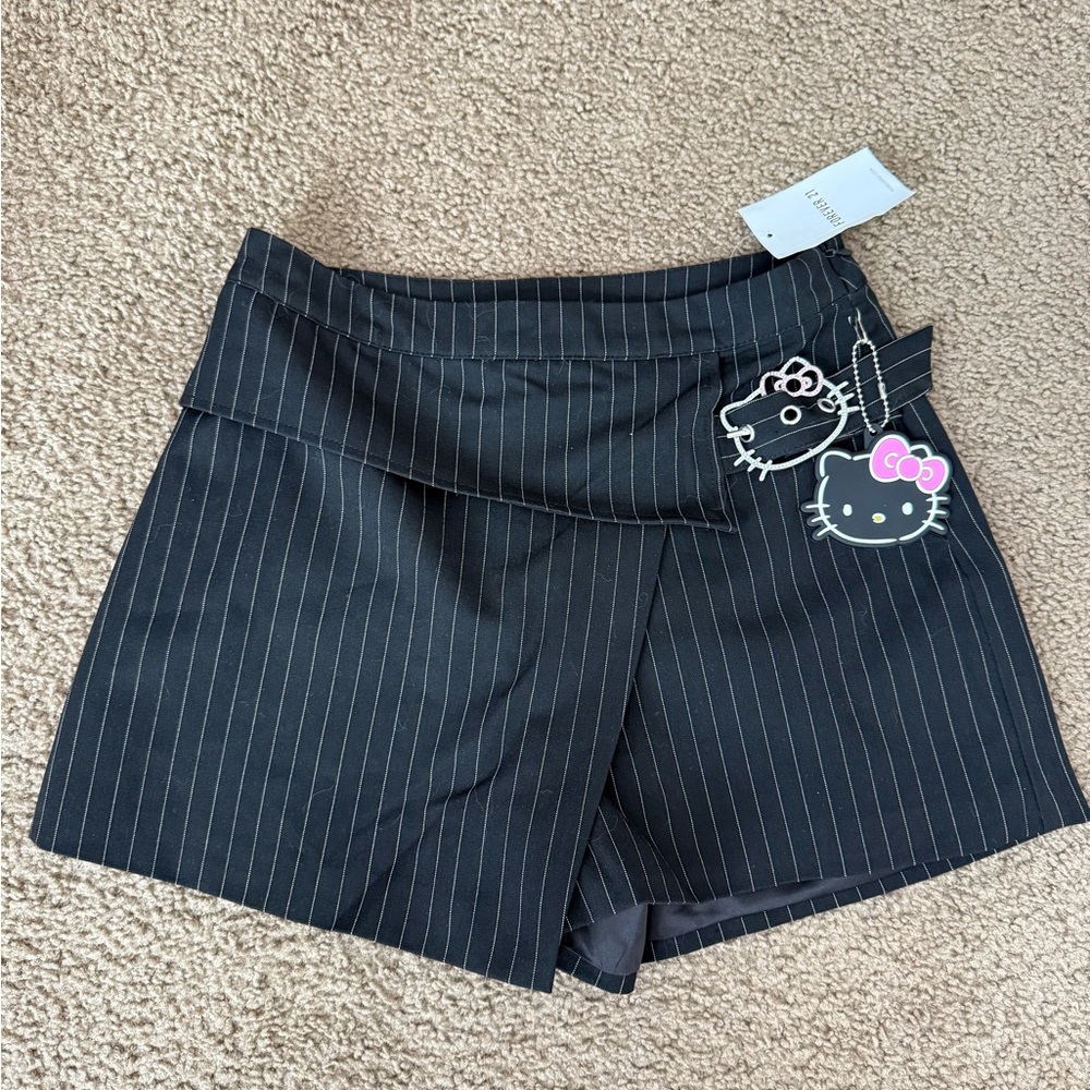 Forever 21 Black Pinstripe Shorts with Hello Kitty Detail
